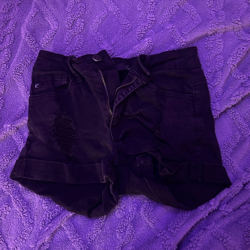 Women's black jean shorts.